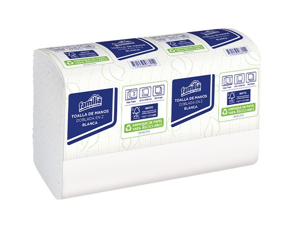 Familia Toalla de manos en Z blanco hoja triple 24 Unidades x 150 Unidades