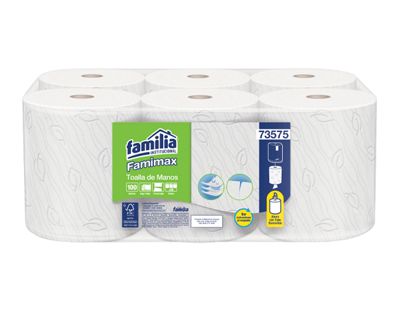 Familia Toalla de manos Rollo prec blanco 6 Unidades x 100 metros